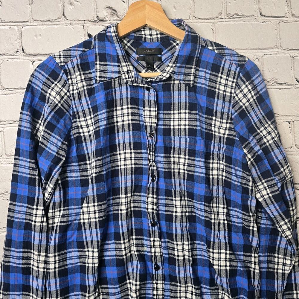 J Crew Womens Boy Fit Cotton Blue Plaid Button Up Fall Preppy Blouse Size 4 - Picture 3 of 12